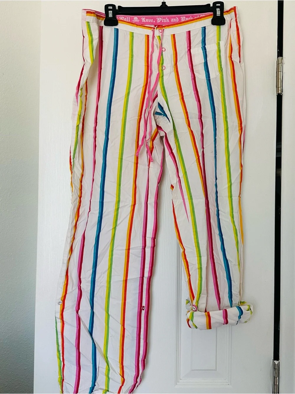 PINK Victoria's Secret Girls' White Multicolor Vertical Stripe Pajama Pants